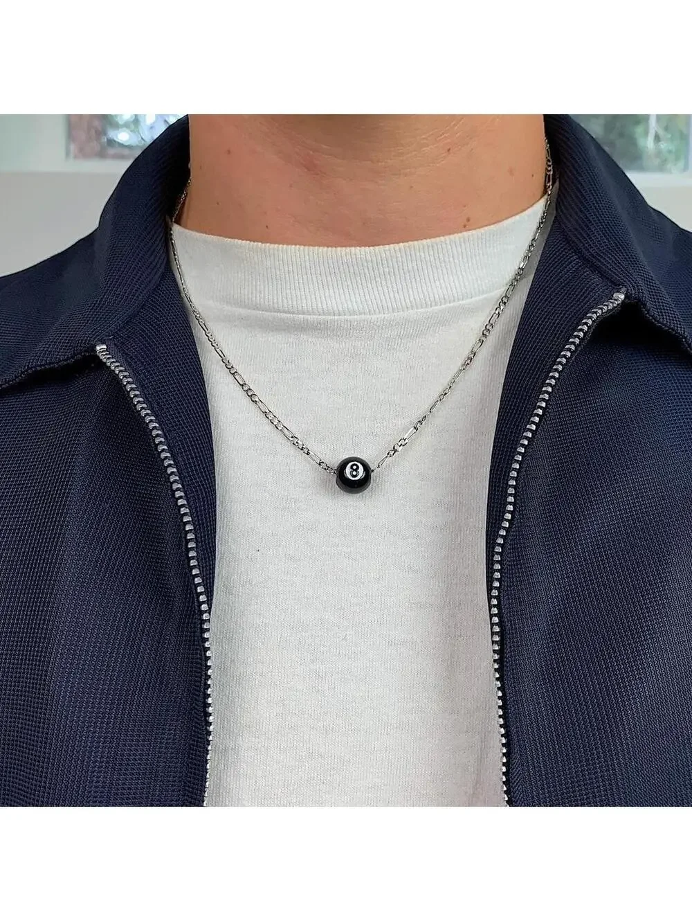 Cyber Y2k Figaro silver chain 8 ball pendant necklace. Cool simple design.
